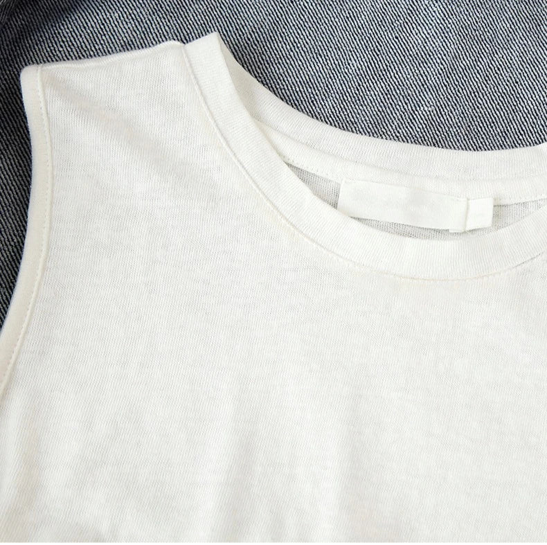 Linen Deep V-Neck Shirt Paired With A White Vest