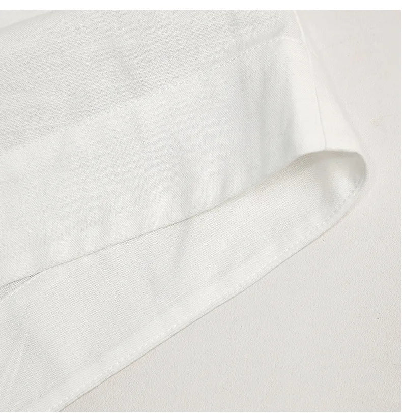 Retro Cotton Linen V-Neck Long-Sleeved Collared Shirt