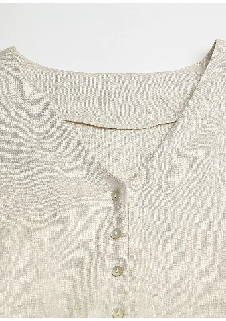 Loose V-Neck Button-Down Long-Sleeved Shirt