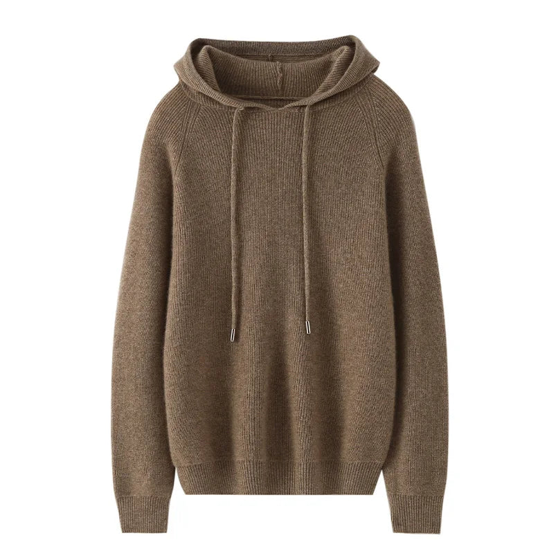Cashmere Knitted Long-Sleeved Hooded Pullover
