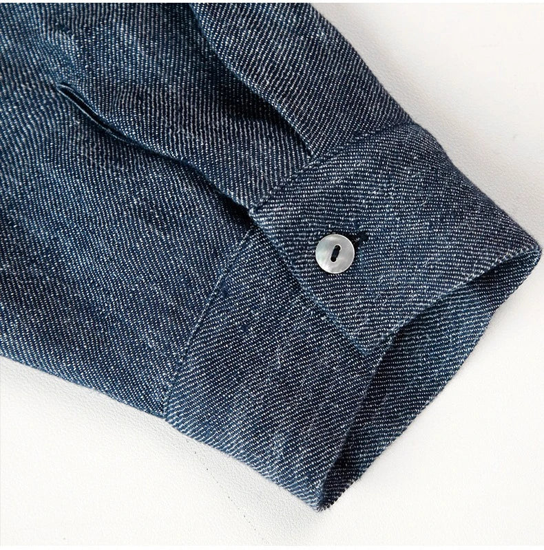 Linen Deep V-Neck Shirt Paired With A White Vest